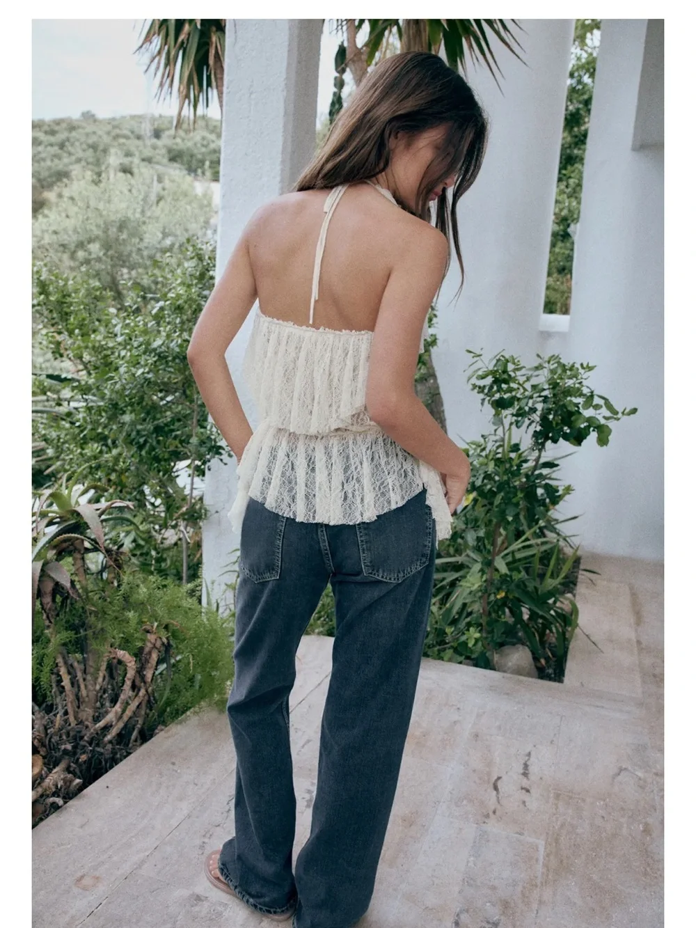 Zara RUFFLED LACE TOP - Picture 5 of 7